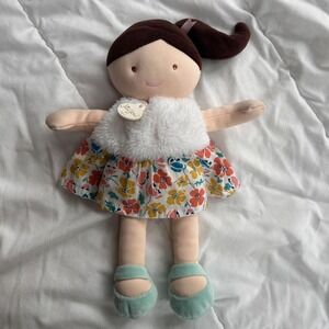JoLiJou Paris Demoiselle 12" Plush Doll Floral Dress Spring Teal Shoes Pony Tail